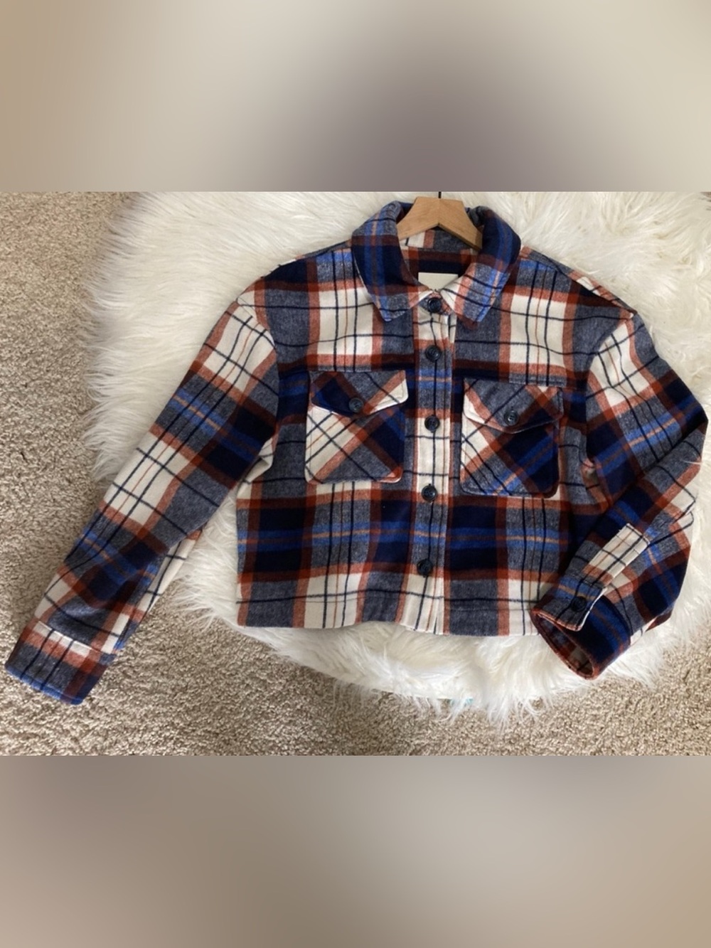 Bagatelle Cropped Plaid Shacket Blue Orange Size Large